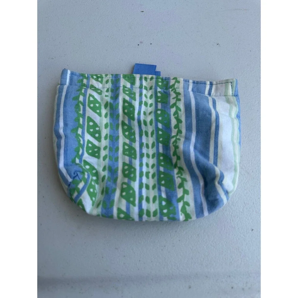 Handmade Hawaiian Silkscreen Stripe Hook Loop Closure Nylon Lined Cosmetic Pouch